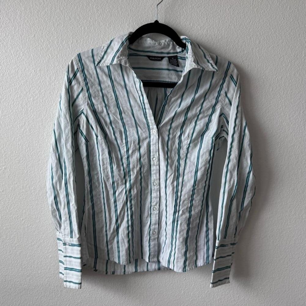 Vintage structured white and blue blouse